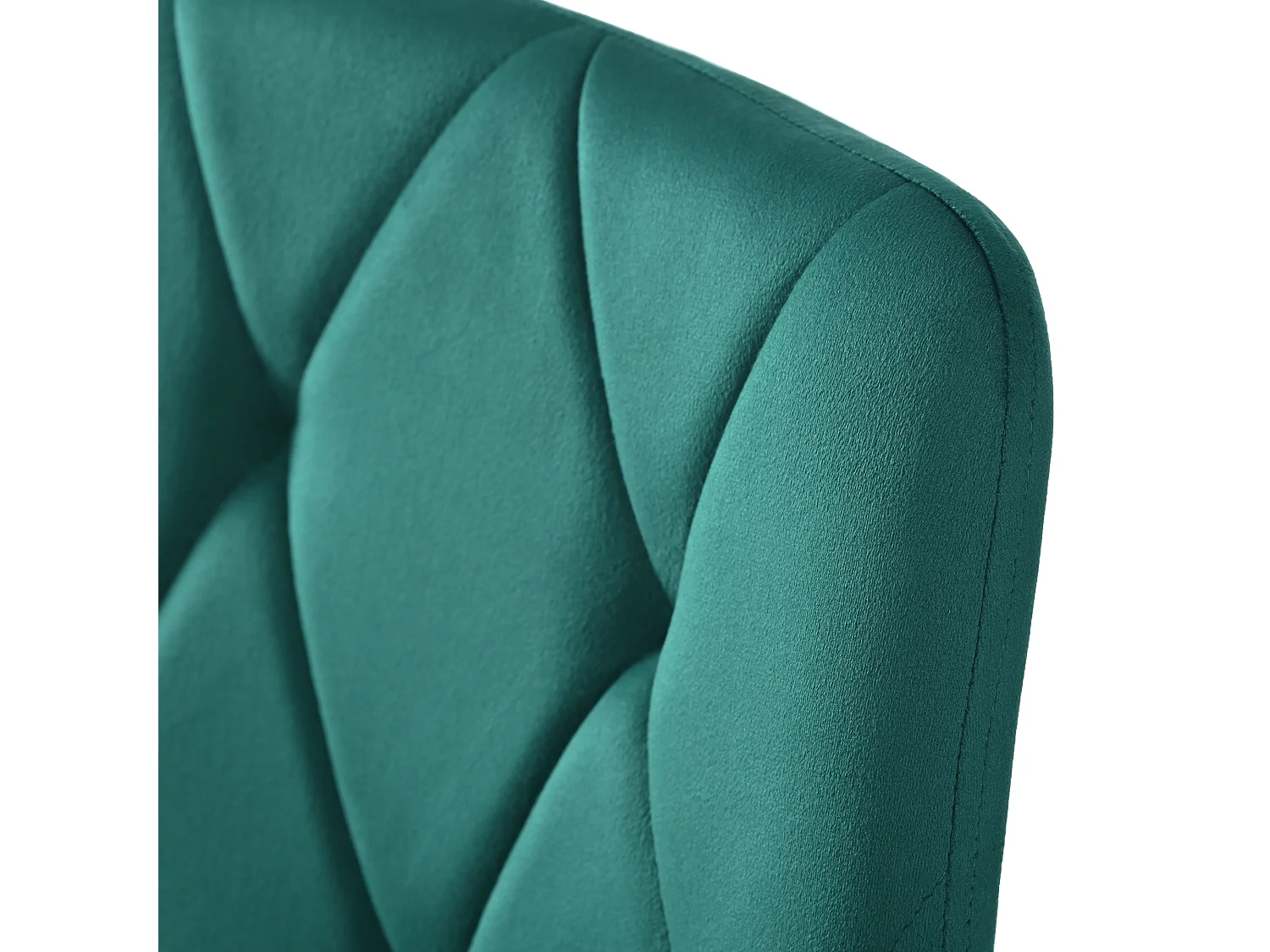 Conjunto de 4 sillas de comedor, color verde, en terciopelo, con respaldo y patas de metal.