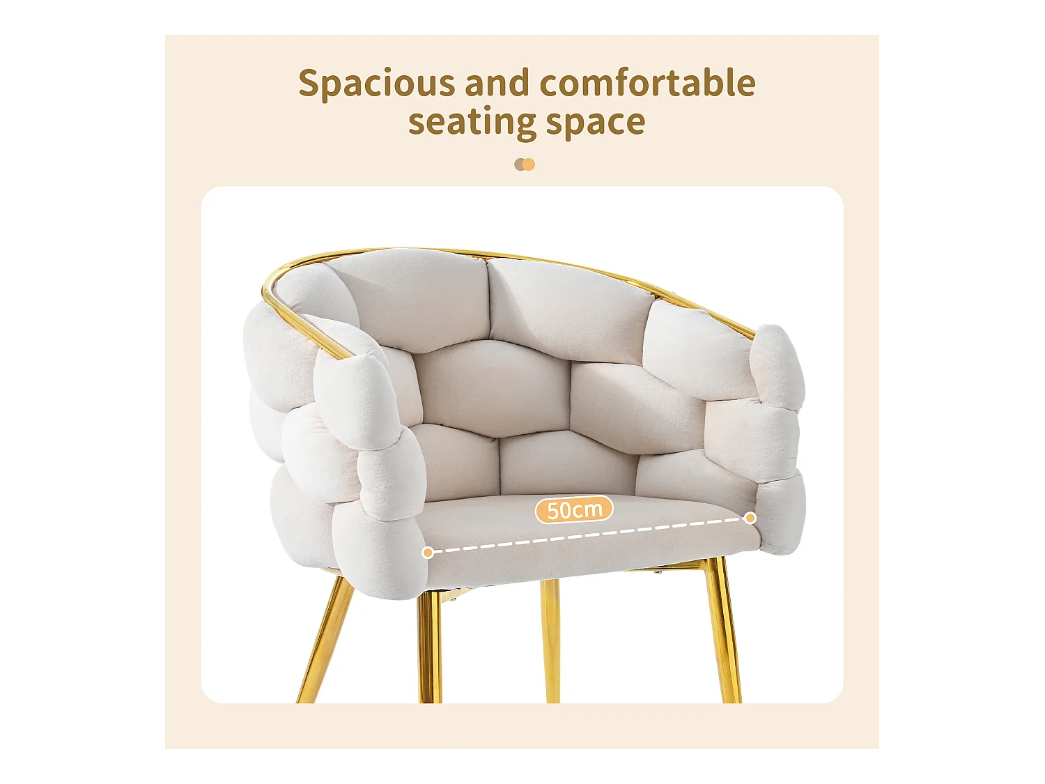 Lot 2 chaises modernes en velours, pieds métal doré, beige, Bubble ergonomiques pour salon