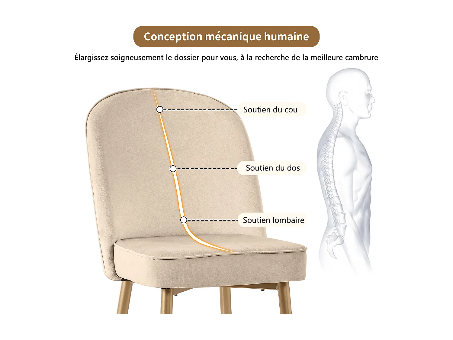 Juego de 2 sillas de comedor con respaldo, tapizadas, para cocina y salón, color beige