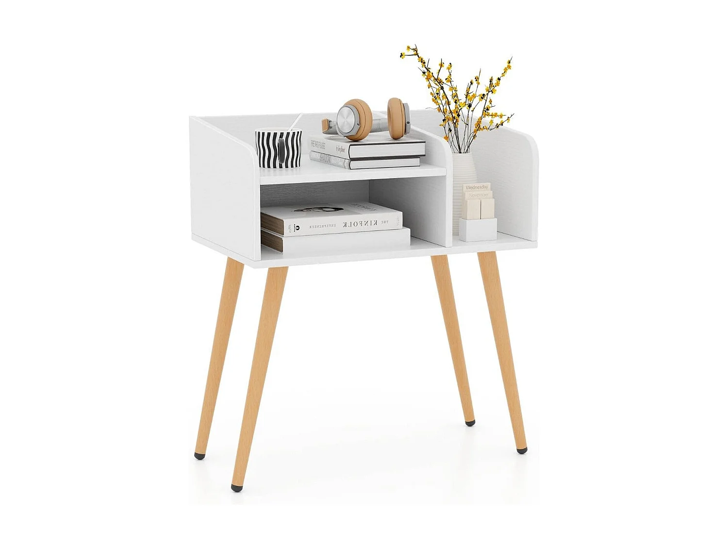 Nachttisch Beistelltisch mit offenem Fach Sofatisch mit Metallstützbeinen 50 x 32 x 58 cm Weiß 1 Stück