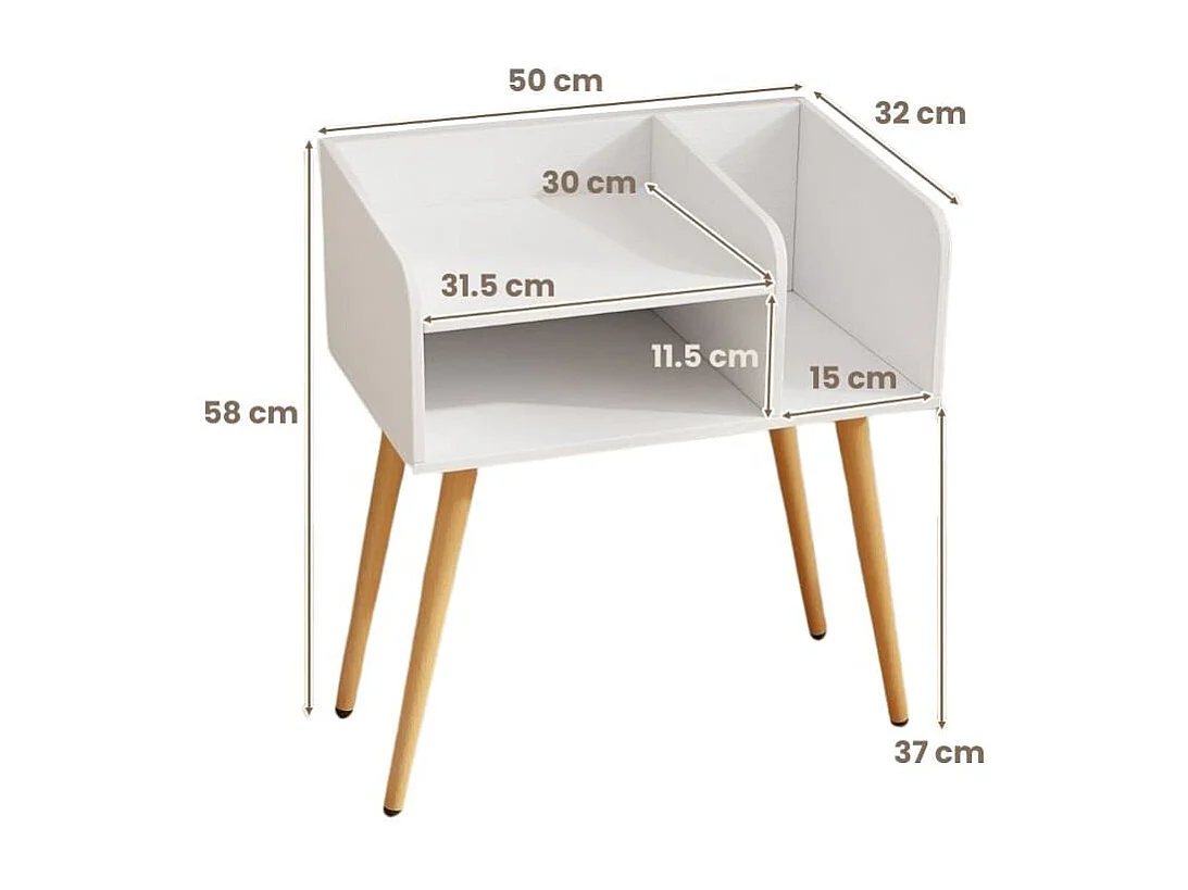 Nachttisch Beistelltisch mit offenem Fach Sofatisch mit Metallstützbeinen 50 x 32 x 58 cm Weiß 1 Stück