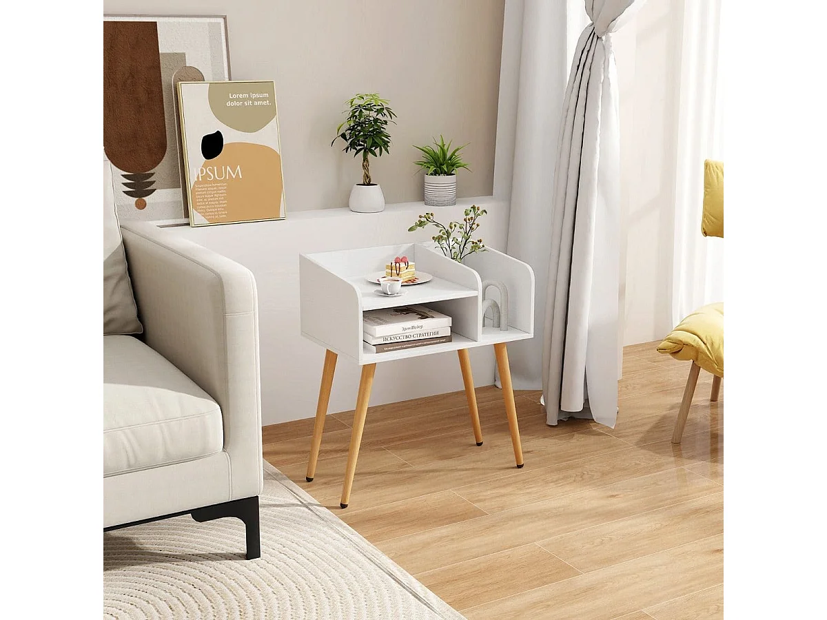 Nachttisch Beistelltisch mit offenem Fach Sofatisch mit Metallstützbeinen 50 x 32 x 58 cm Weiß 1 Stück