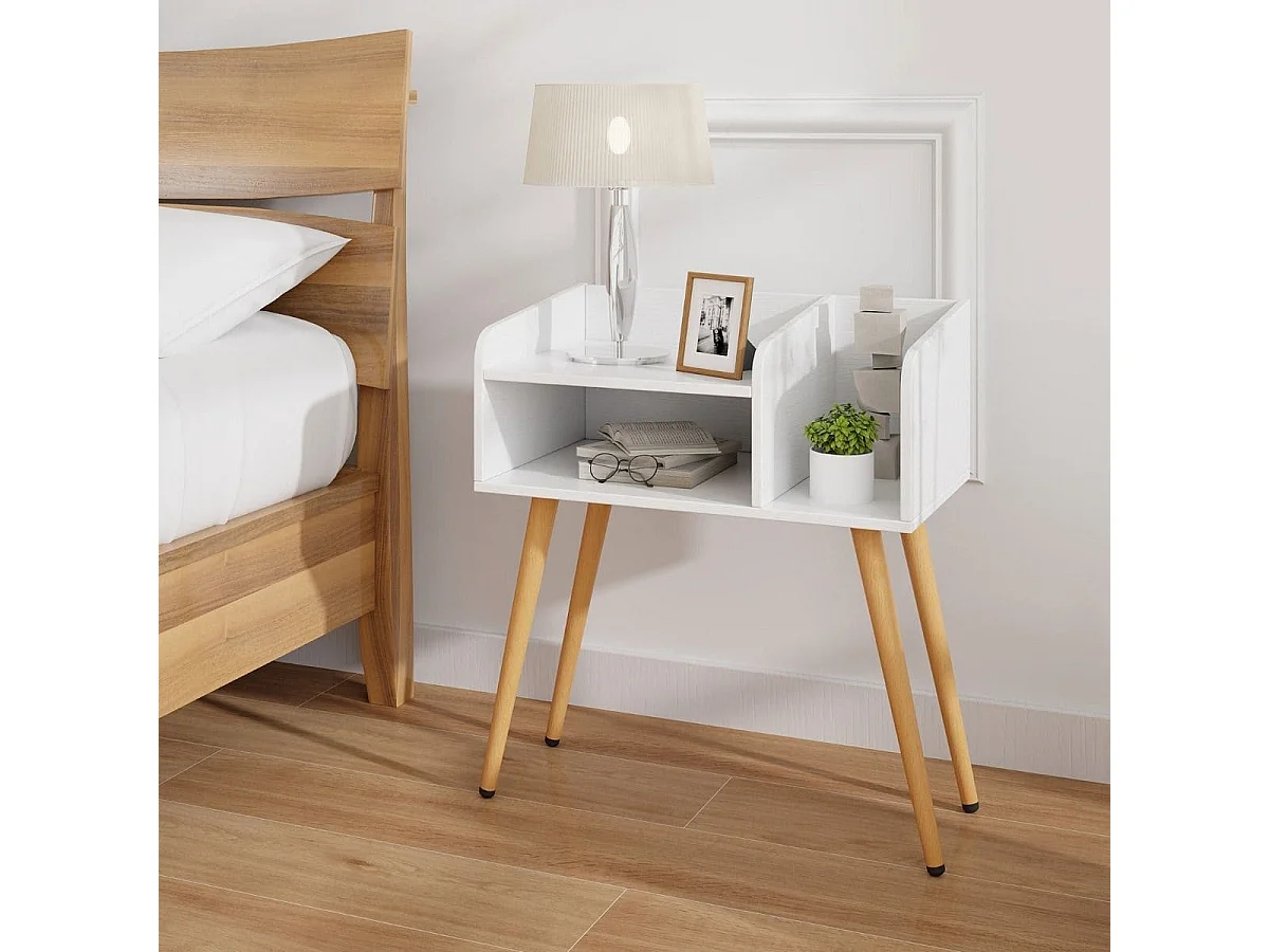 Nachttisch Beistelltisch mit offenem Fach Sofatisch mit Metallstützbeinen 50 x 32 x 58 cm Weiß 1 Stück