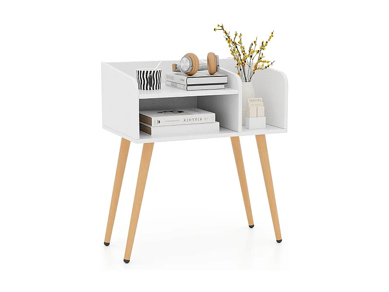 Nachttisch Beistelltisch mit offenem Fach Sofatisch mit Metallstützbeinen 50 x 32 x 58 cm Weiß 1 Stück