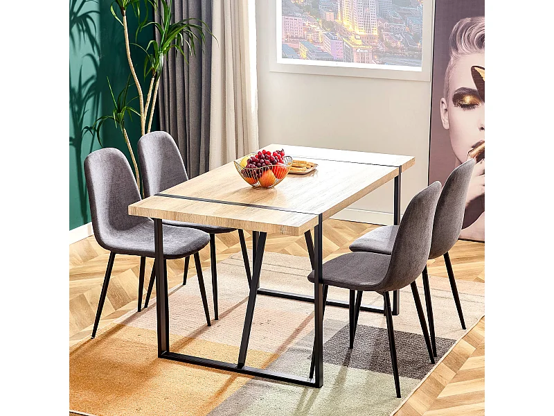 Lot de 4 chaises de salle à manger élégantes en daim vintage sur pieds, 43 x 45 x 87,5 cm, Gris