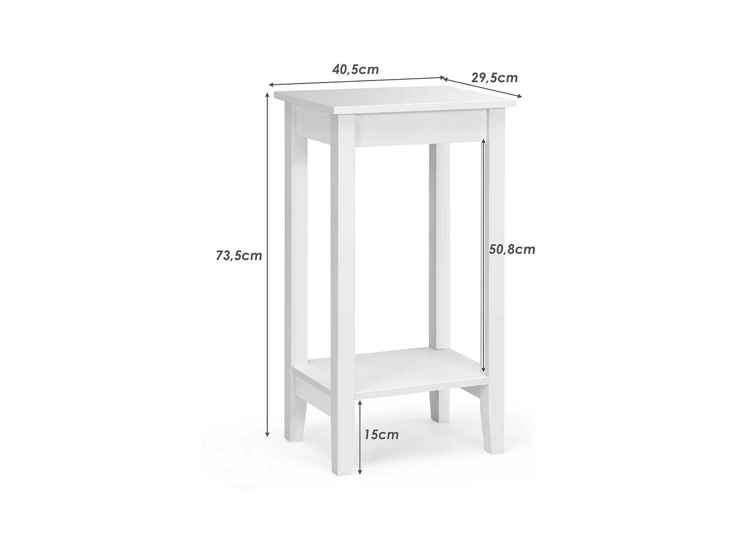 2 er Set Beistelltisch mit Regal 2-stöckiger hoher Sofatisch mit 4 Massivholzbeinen Weiß
