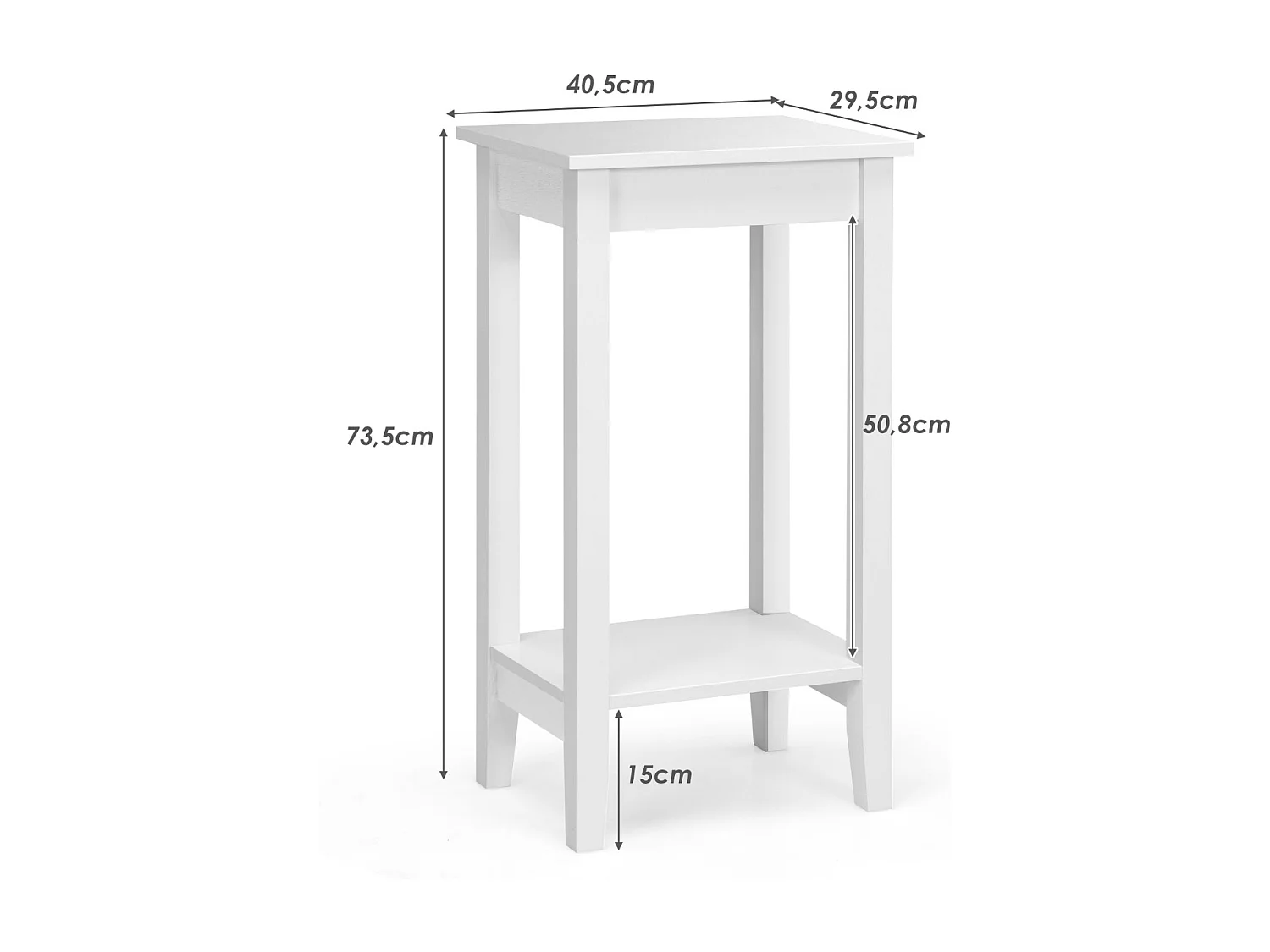 Set di 2 tavolini da salotto alti a 2 livelli aperti, Tavolino comodino in legno di pino massicio