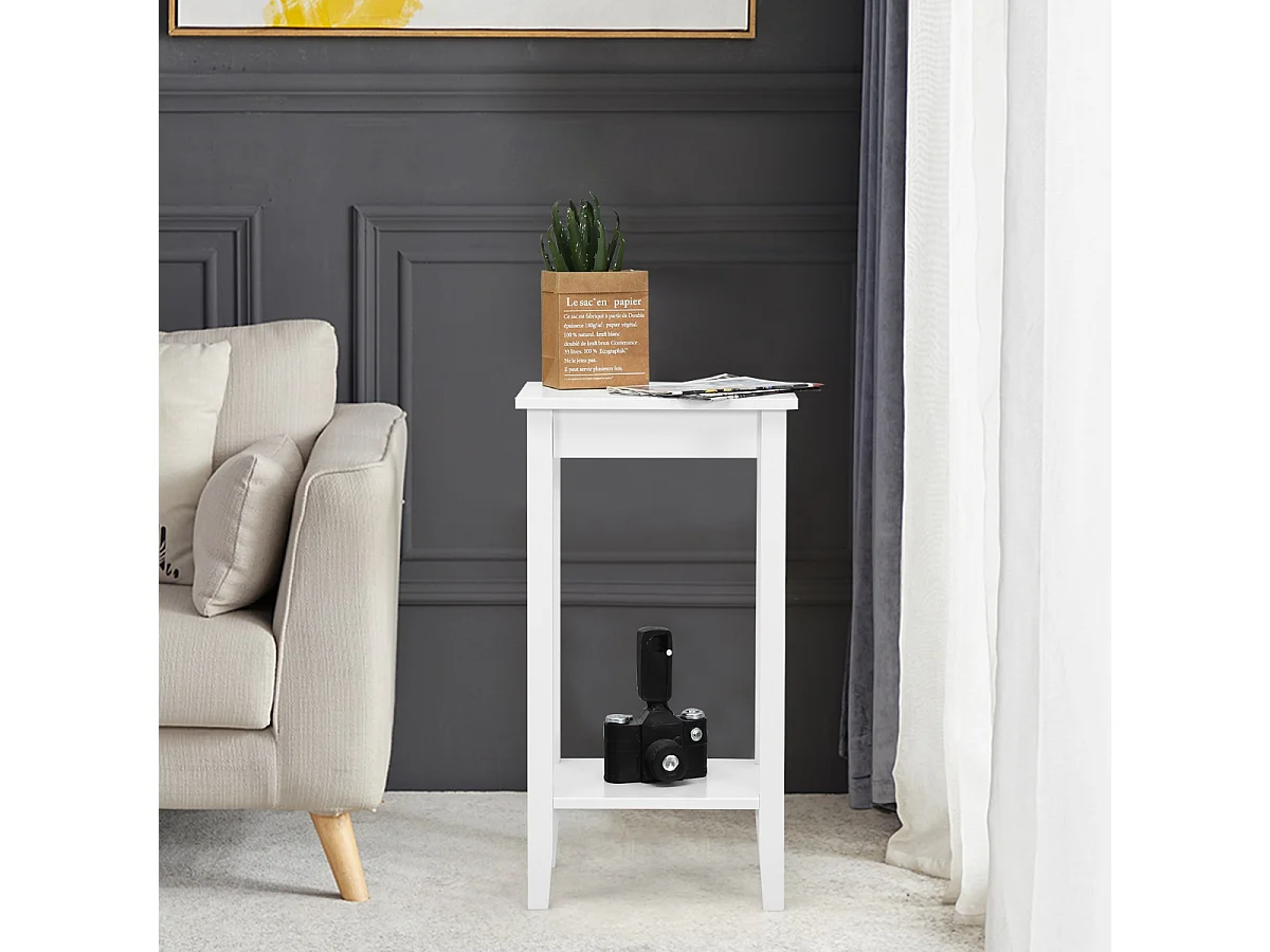 Set di 2 tavolini da salotto alti a 2 livelli aperti, Tavolino comodino in legno di pino massicio