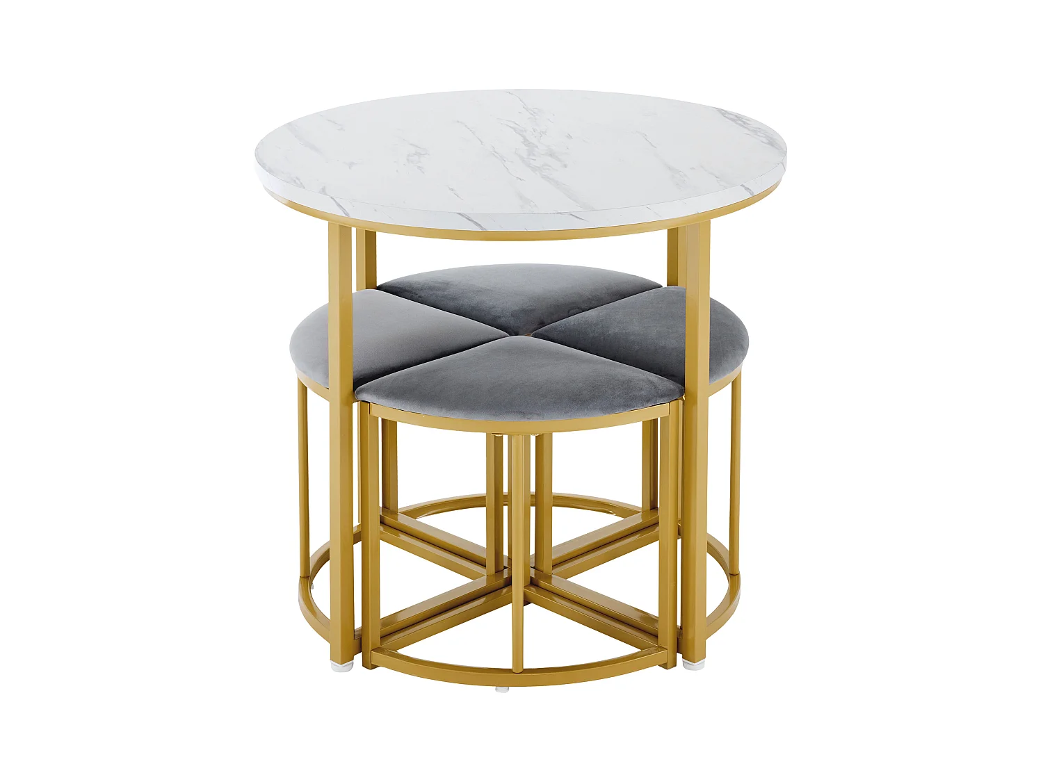 Mesa Moderna com 4 Cadeiras Veludo Cinza, MDF e Estrutura de Ferro Dourado, Conjunto Elegante