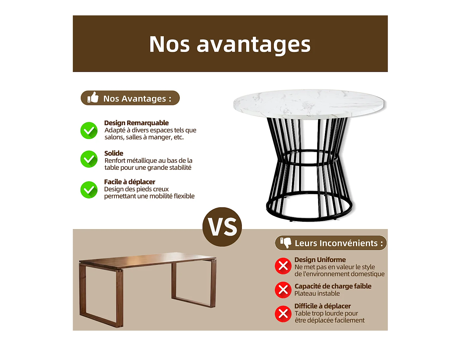 Mesa de comedor redonda, diseño de mármol, estructura de metal, adecuada para restaurante, comedor, color negro.