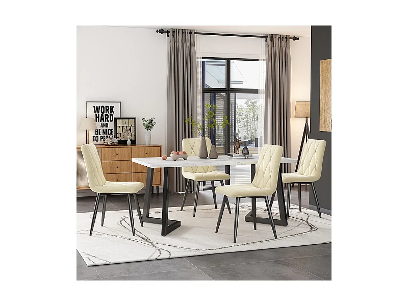 Conjunto de 4 sillas de comedor, Beige, terciopelo, con respaldo y patas de metal
