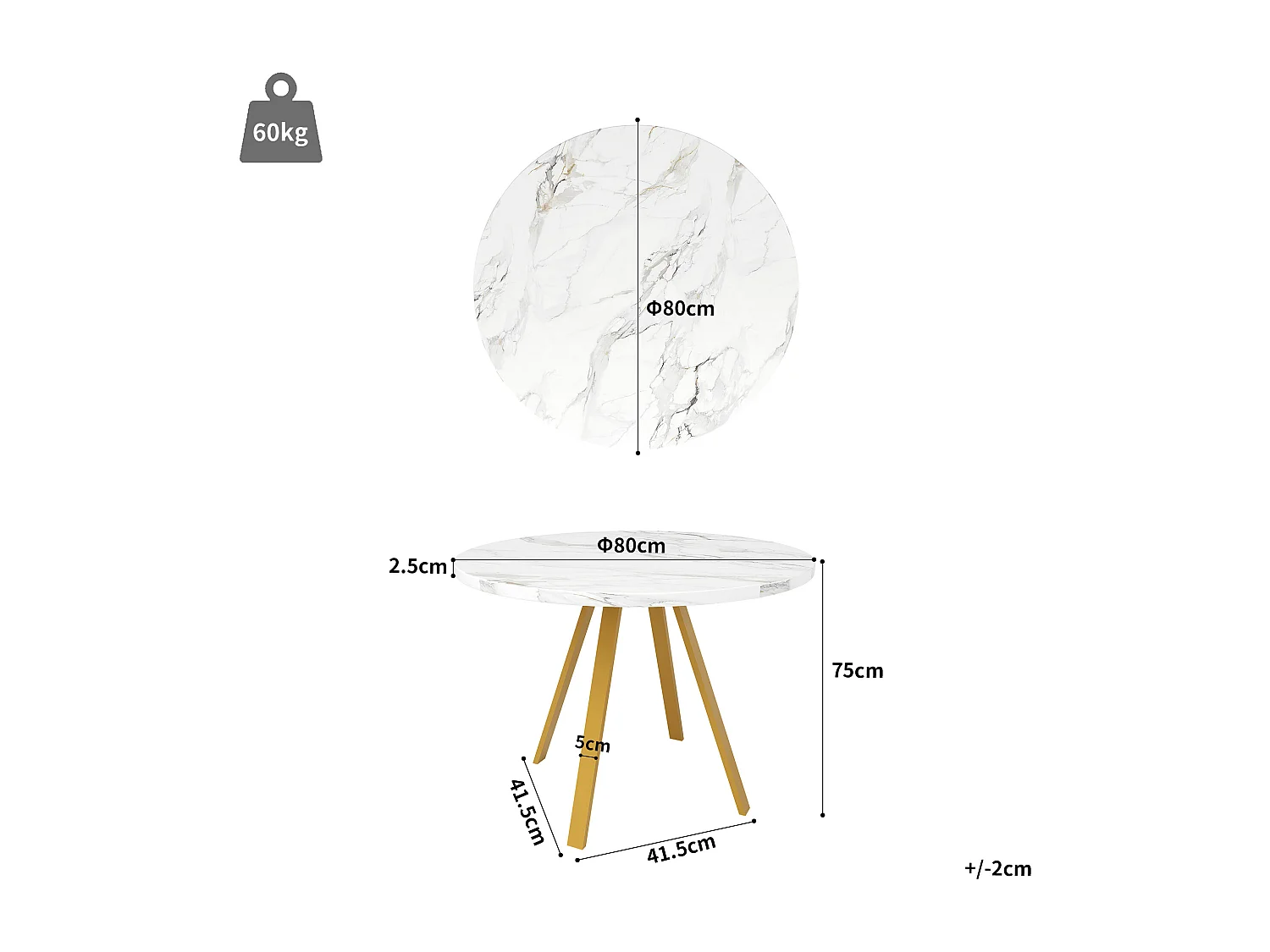 Mesa de comedor redonda 80 × 80 × 75 cm, mesa de cocina, mesa de centro para 4 personas, color blanco