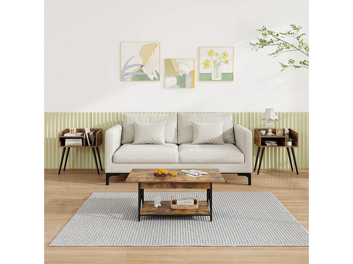 Nachttisch Beistelltisch mit offenem Fach Sofatisch mit Metallstützbeinen 50 x 32 x 58 cm Rustikalbraun 2 Stücke