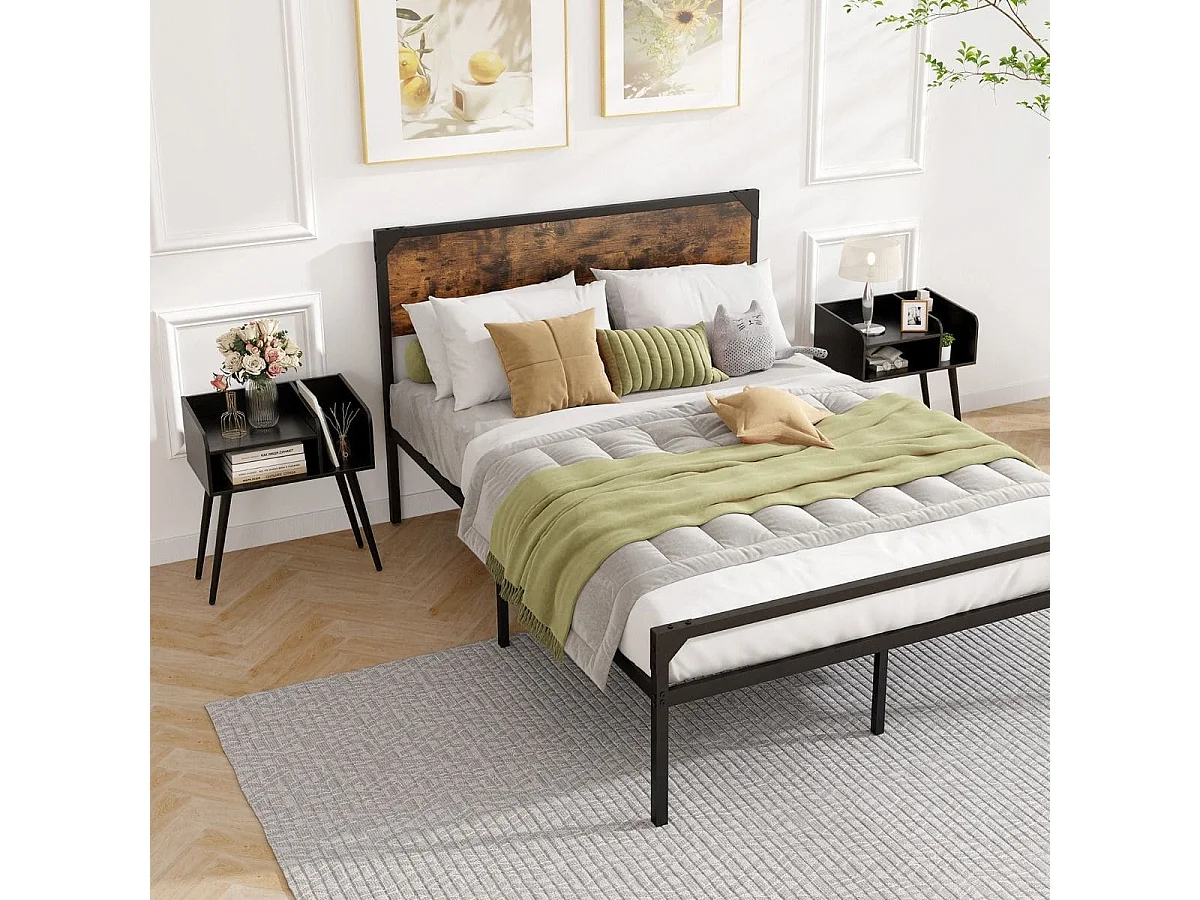 Set di 2 Comodini in stile moderno semplice ma pratico, Tavolini a 2 piani con mensole aperte Nero