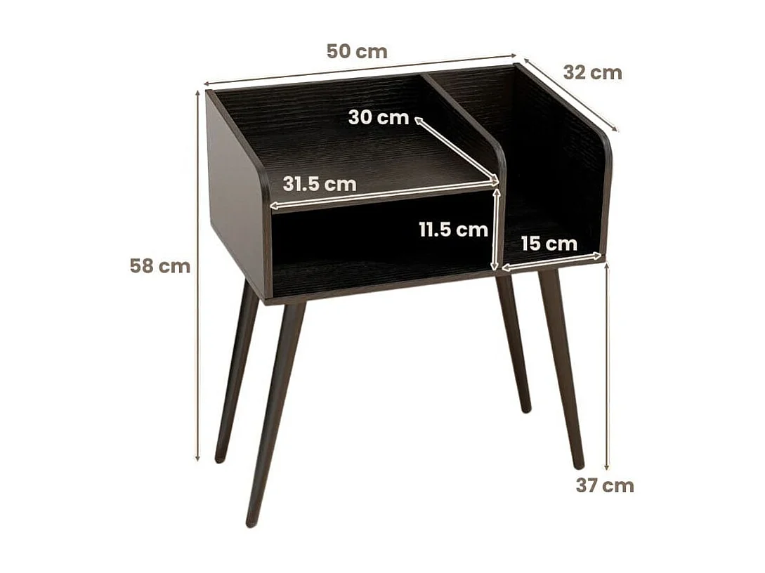 Nachttisch Beistelltisch mit offenem Fach Sofatisch mit Metallstützbeinen 50 x 32 x 58 cm Schwarz 2 Stücke