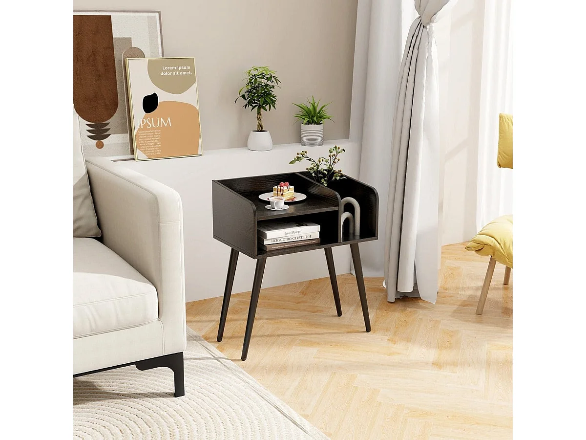 Nachttisch Beistelltisch mit offenem Fach Sofatisch mit Metallstützbeinen 50 x 32 x 58 cm Schwarz 2 Stücke