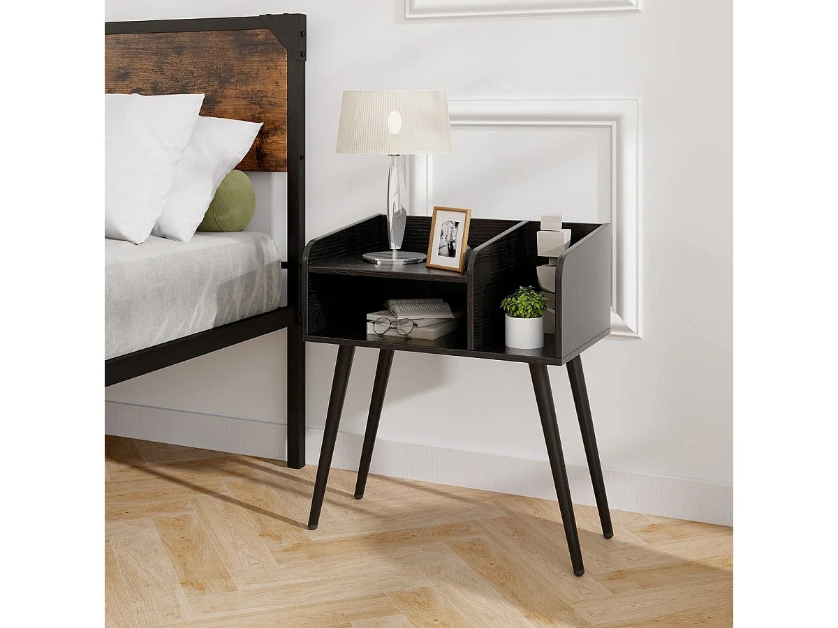 Nachttisch Beistelltisch mit offenem Fach Sofatisch mit Metallstützbeinen 50 x 32 x 58 cm Schwarz 2 Stücke