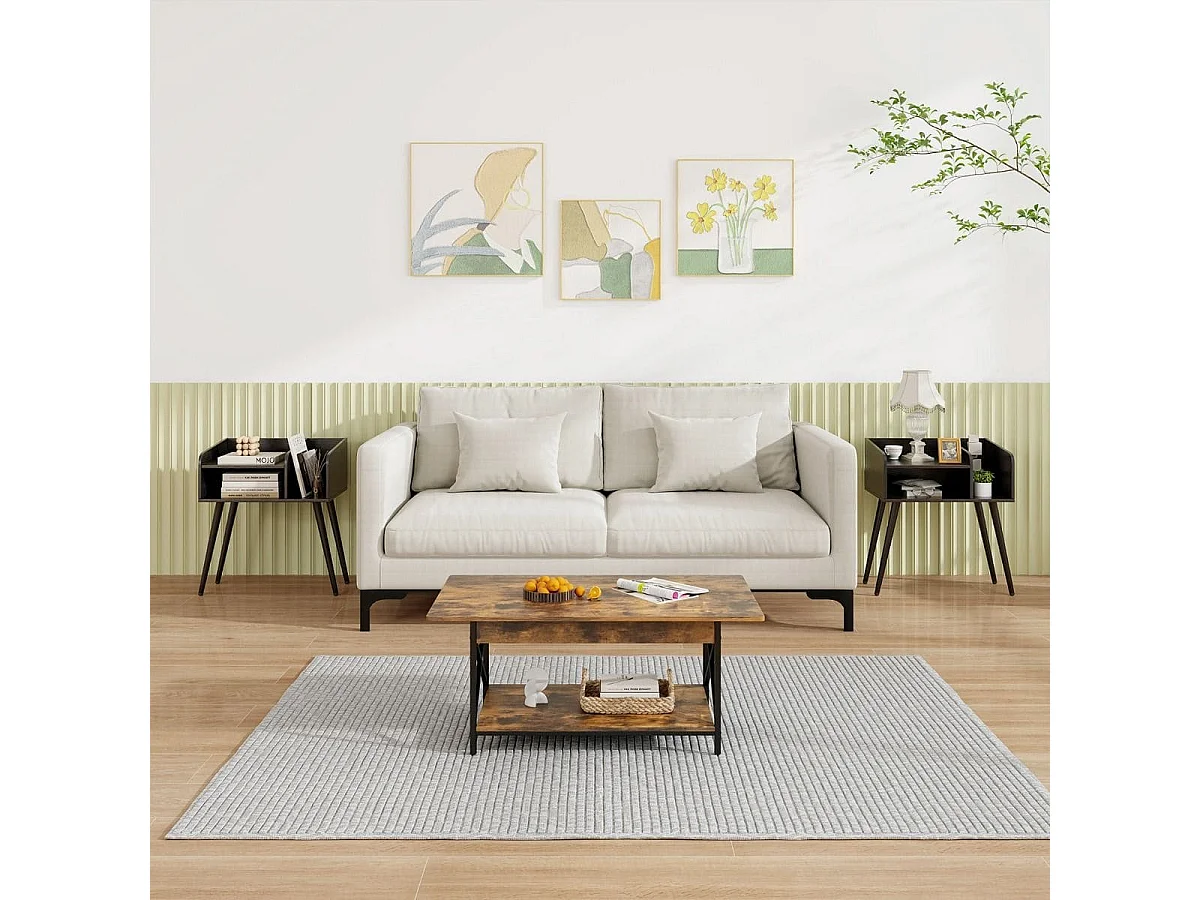 Nachttisch Beistelltisch mit offenem Fach Sofatisch mit Metallstützbeinen 50 x 32 x 58 cm Schwarz 2 Stücke