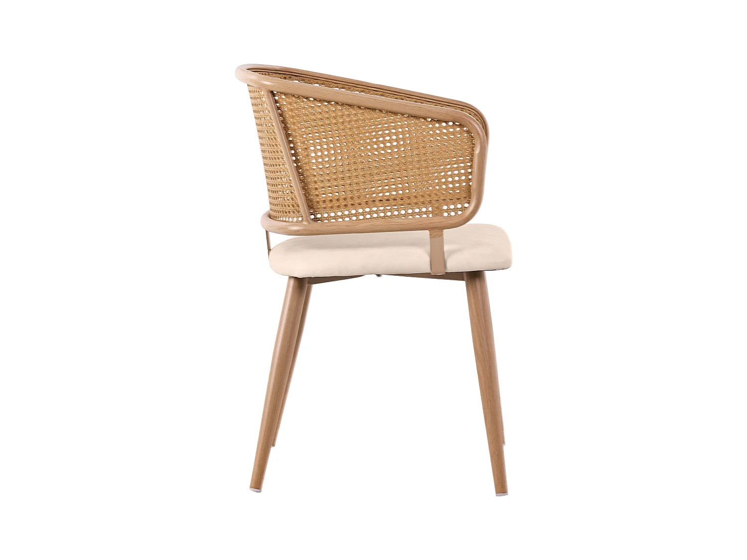 Lot de 2 chaises de salle à manger avec dossier en rotin, coussins d'assise en velours, beige