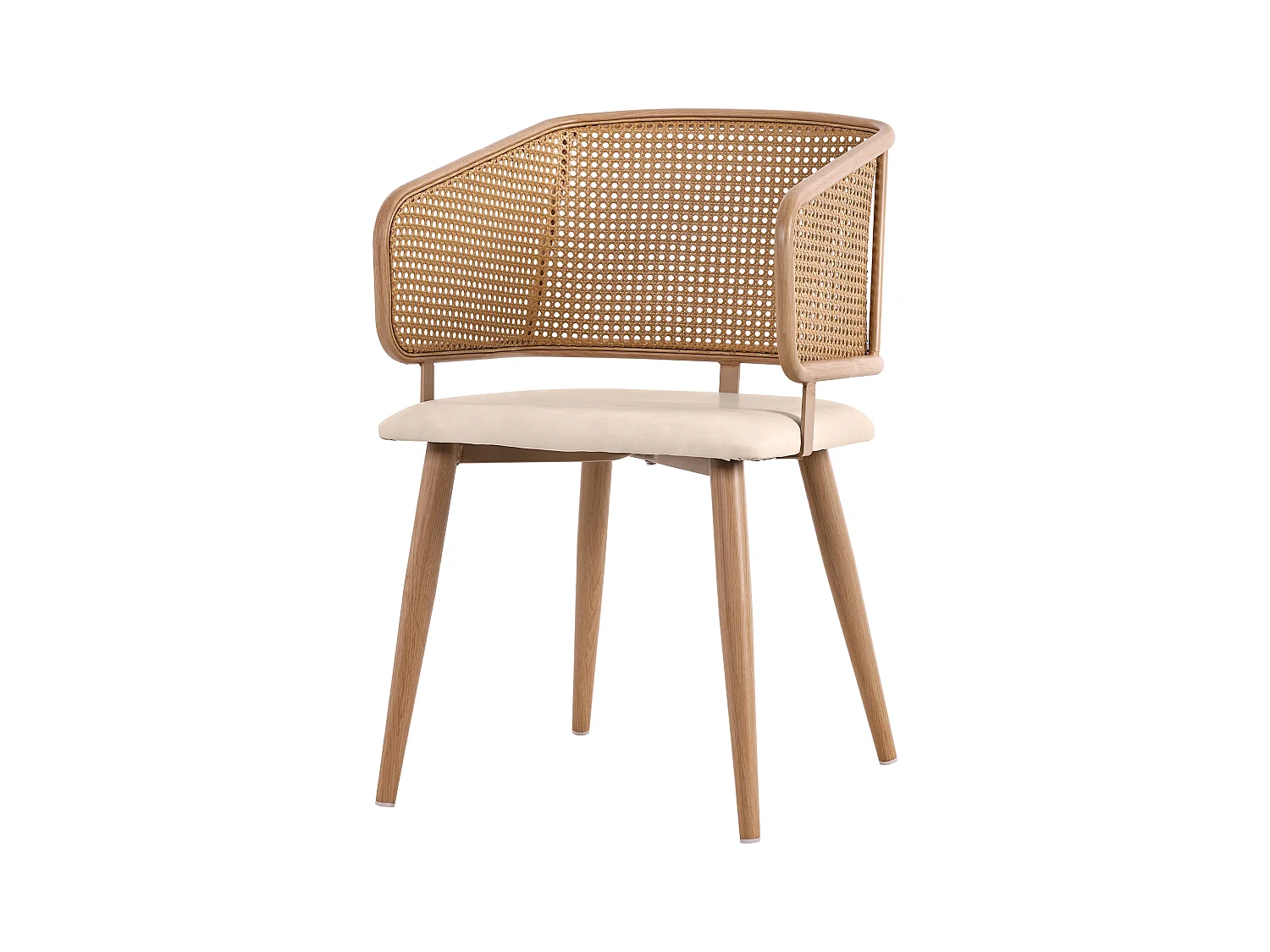 Lot de 2 chaises de salle à manger avec dossier en rotin, coussins d'assise en velours, beige