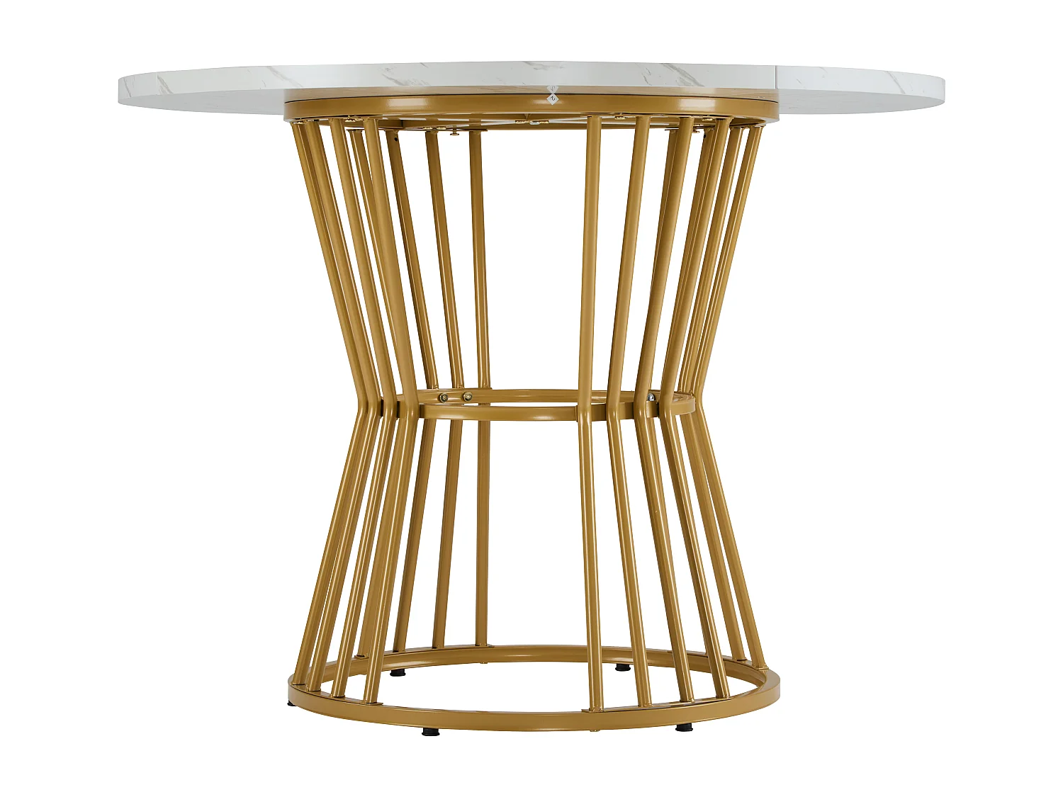 Mesa de jantar redonda, padrão mármore, estrutura de metal, adequada para restaurante, sala de jantar, dourada