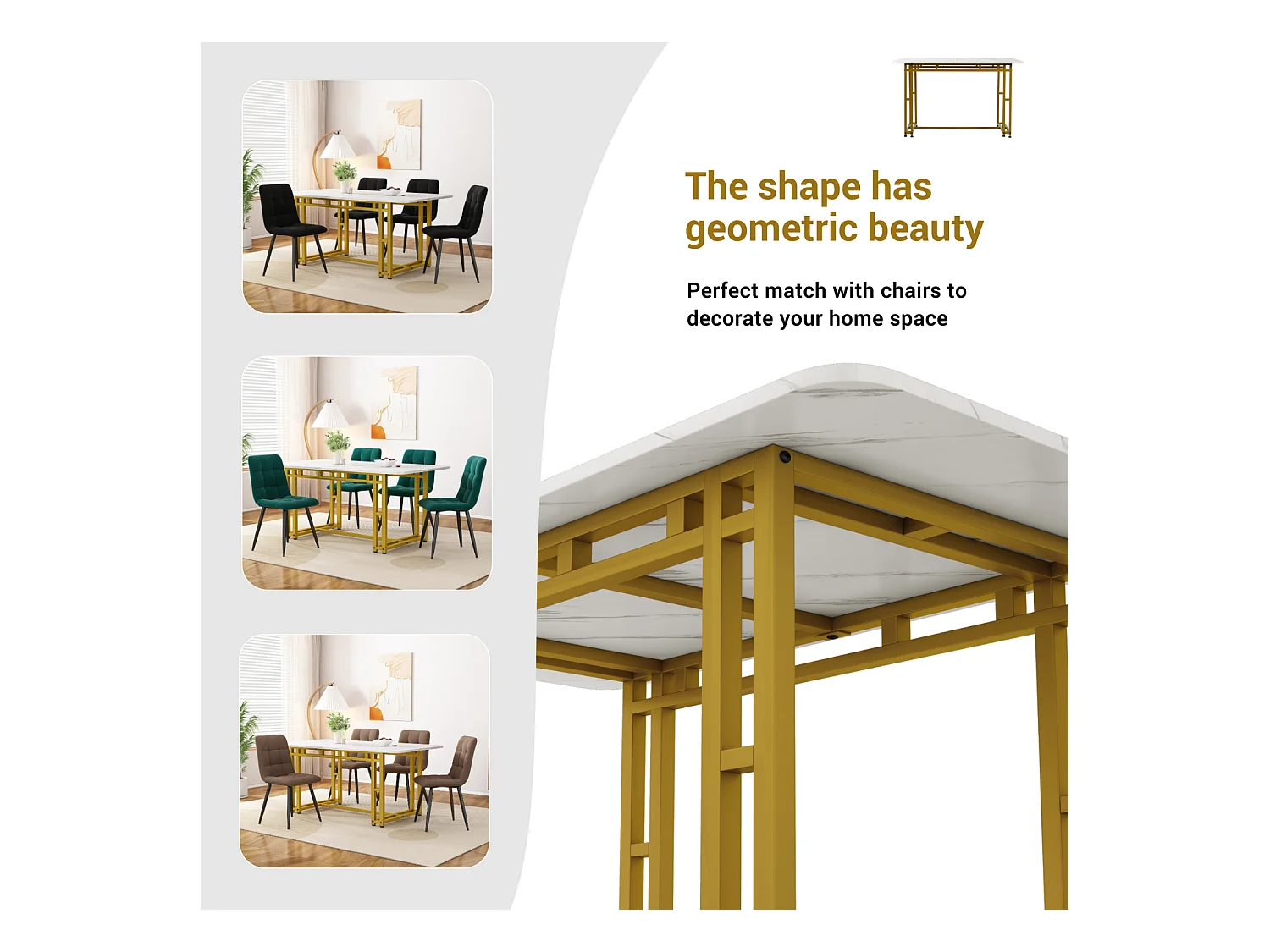 Mesa retangular 120x70 cm, metal dourado, mesa moderna para sala de jantar e cozinha, pés de metal