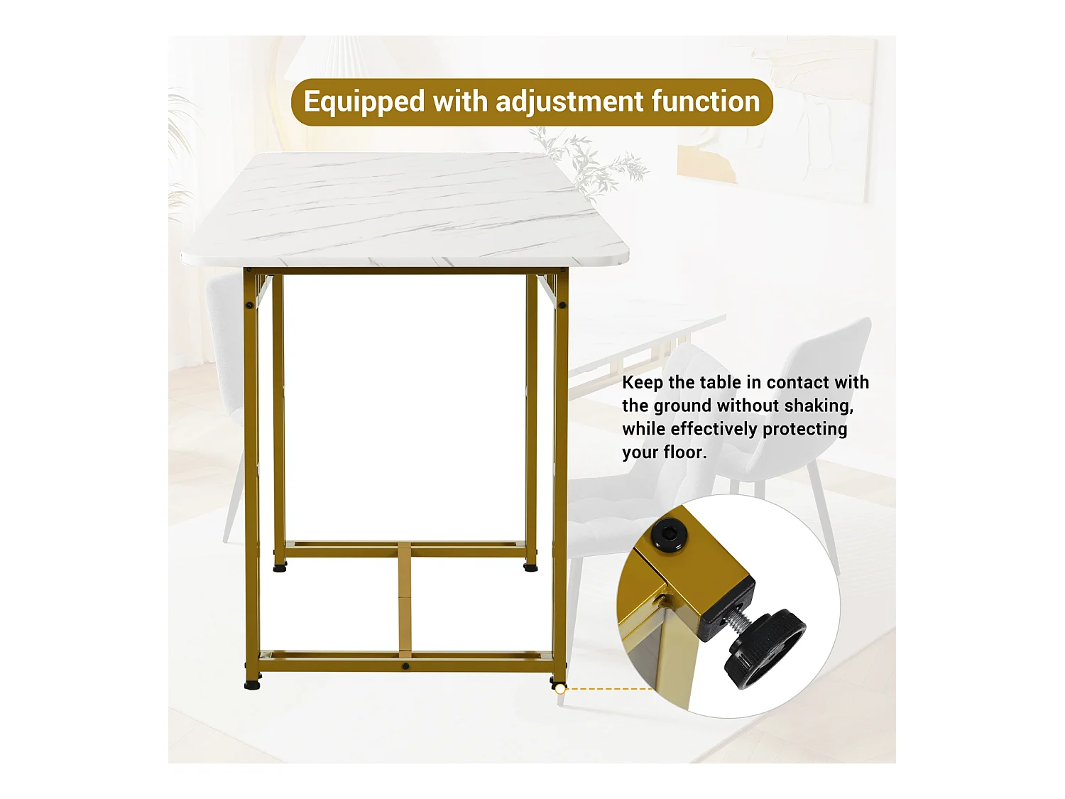 Mesa retangular 120x70 cm, metal dourado, mesa moderna para sala de jantar e cozinha, pés de metal