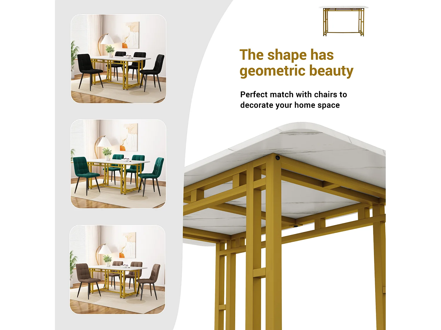 Mesa retangular de 120x70 cm, metal dourado, mesa moderna para sala de jantar e cozinha, pés de metal.