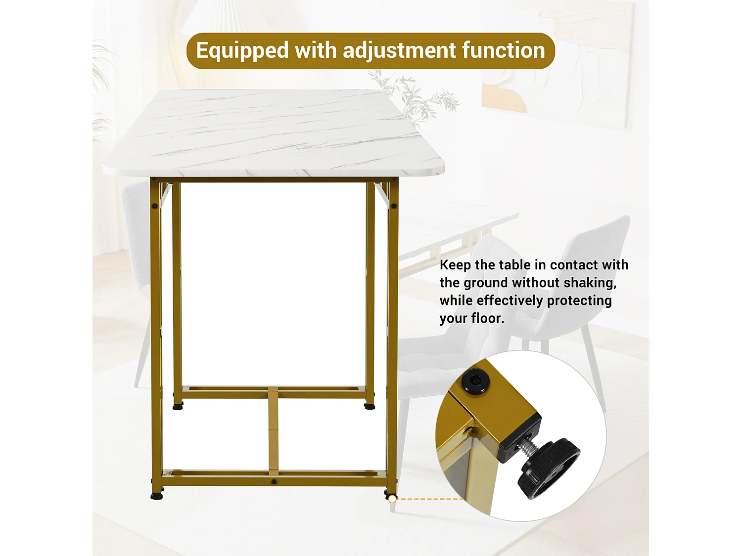 Mesa retangular de 120x70 cm, metal dourado, mesa moderna para sala de jantar e cozinha, pés de metal.