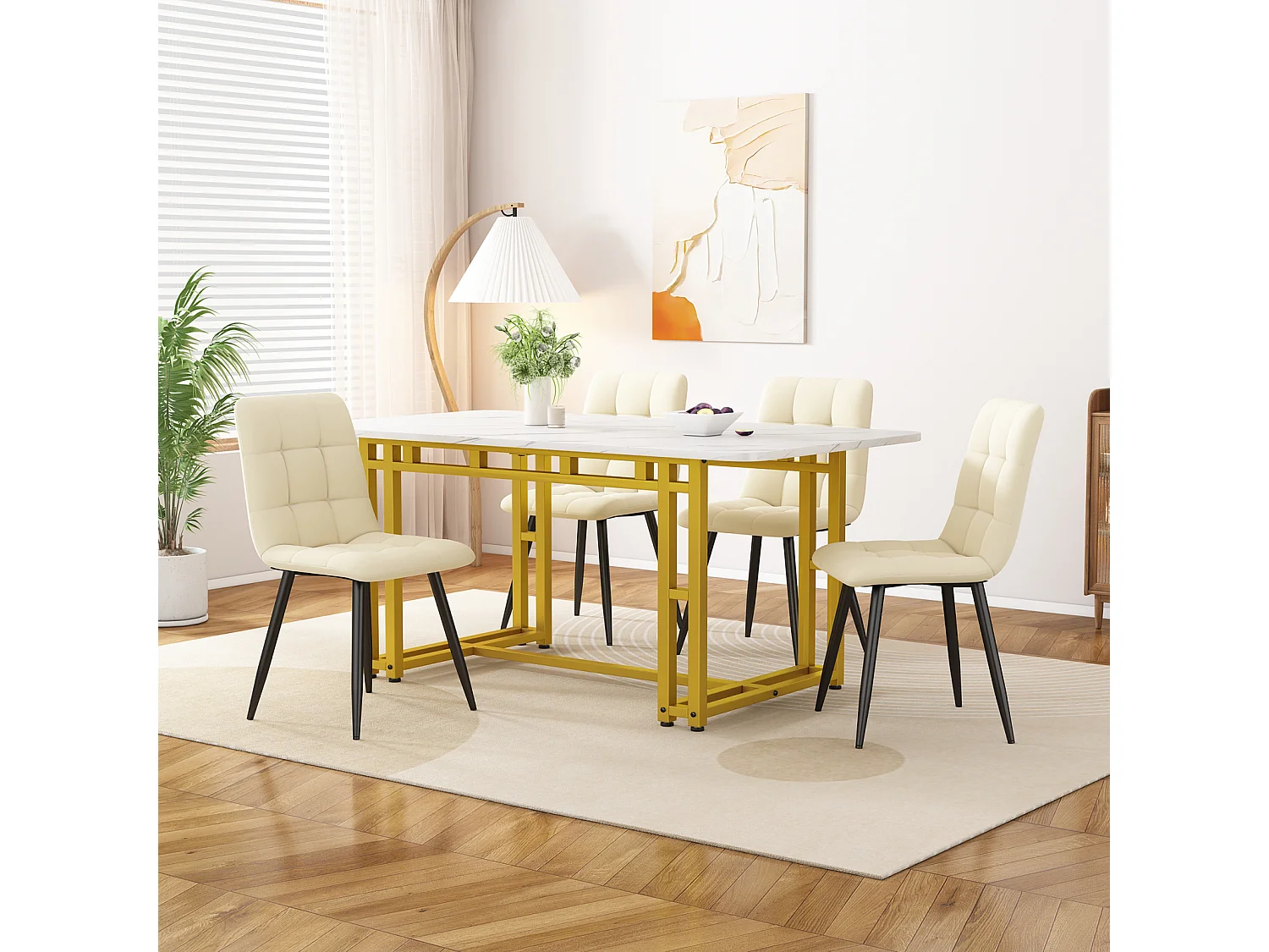 Mesa retangular de 120x70 cm, metal dourado, mesa moderna para sala de jantar e cozinha, pés de metal.