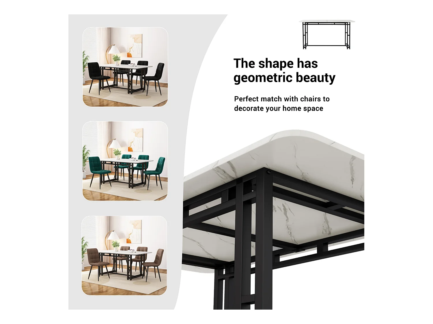 Mesa retangular 120x70 cm, pés de metal preto, moderna e elegante para sala de jantar e cozinha