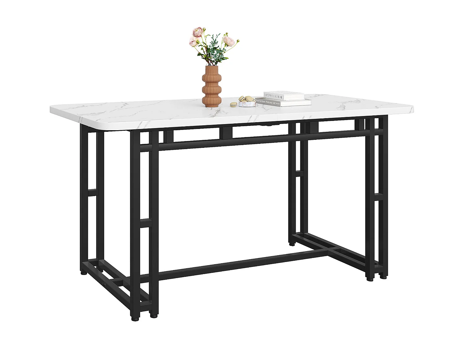 Table rectangulaire 120x70 cm, pieds noirs métalliques, moderne et élégante pour salle à manger et cuisine