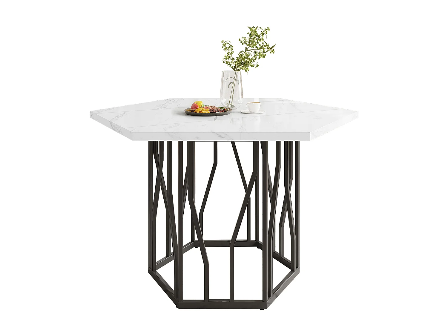 Mesa de centro hexagonal em mármore - Para sala de estar e sala de jantar - 115,5 x 100 x 75 cm - Preta