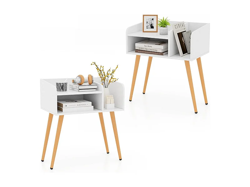 Nachttisch Beistelltisch mit offenem Fach Sofatisch mit Metallstützbeinen 50 x 32 x 58 cm Weiß 2 Stücke