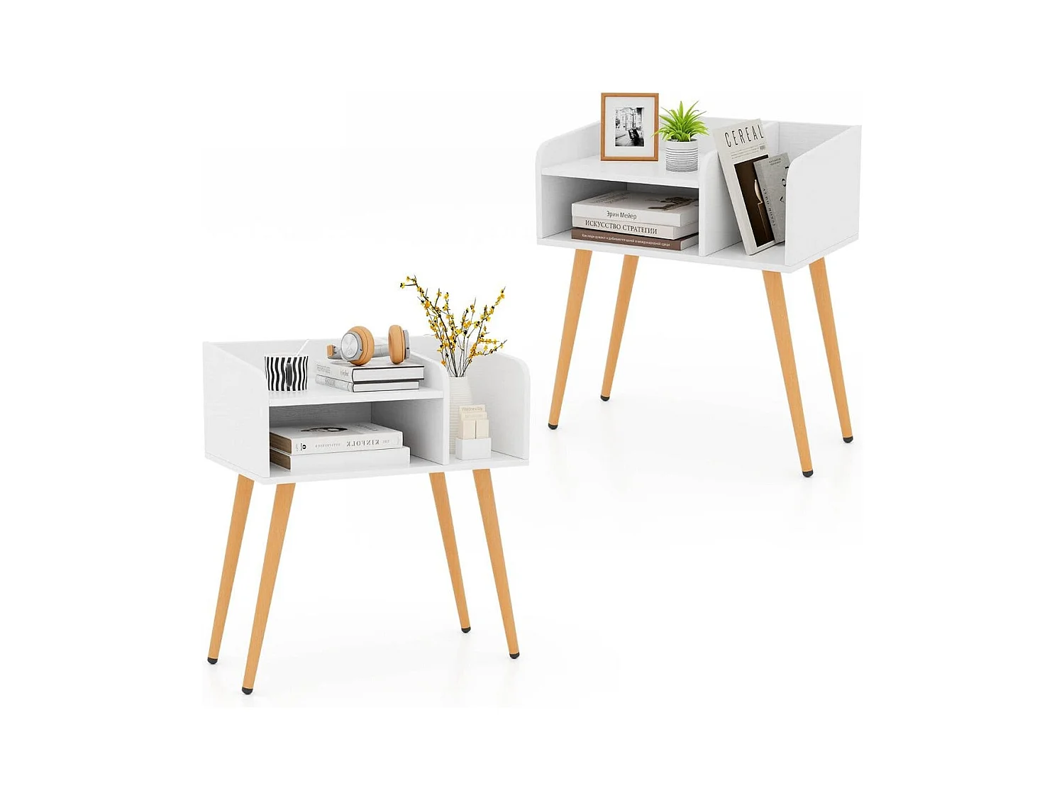 Nachttisch Beistelltisch mit offenem Fach Sofatisch mit Metallstützbeinen 50 x 32 x 58 cm Weiß 2 Stücke