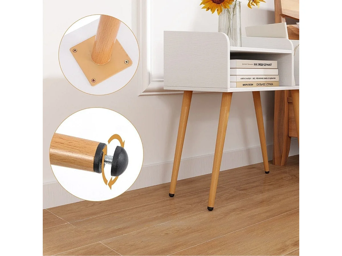 Nachttisch Beistelltisch mit offenem Fach Sofatisch mit Metallstützbeinen 50 x 32 x 58 cm Weiß 2 Stücke