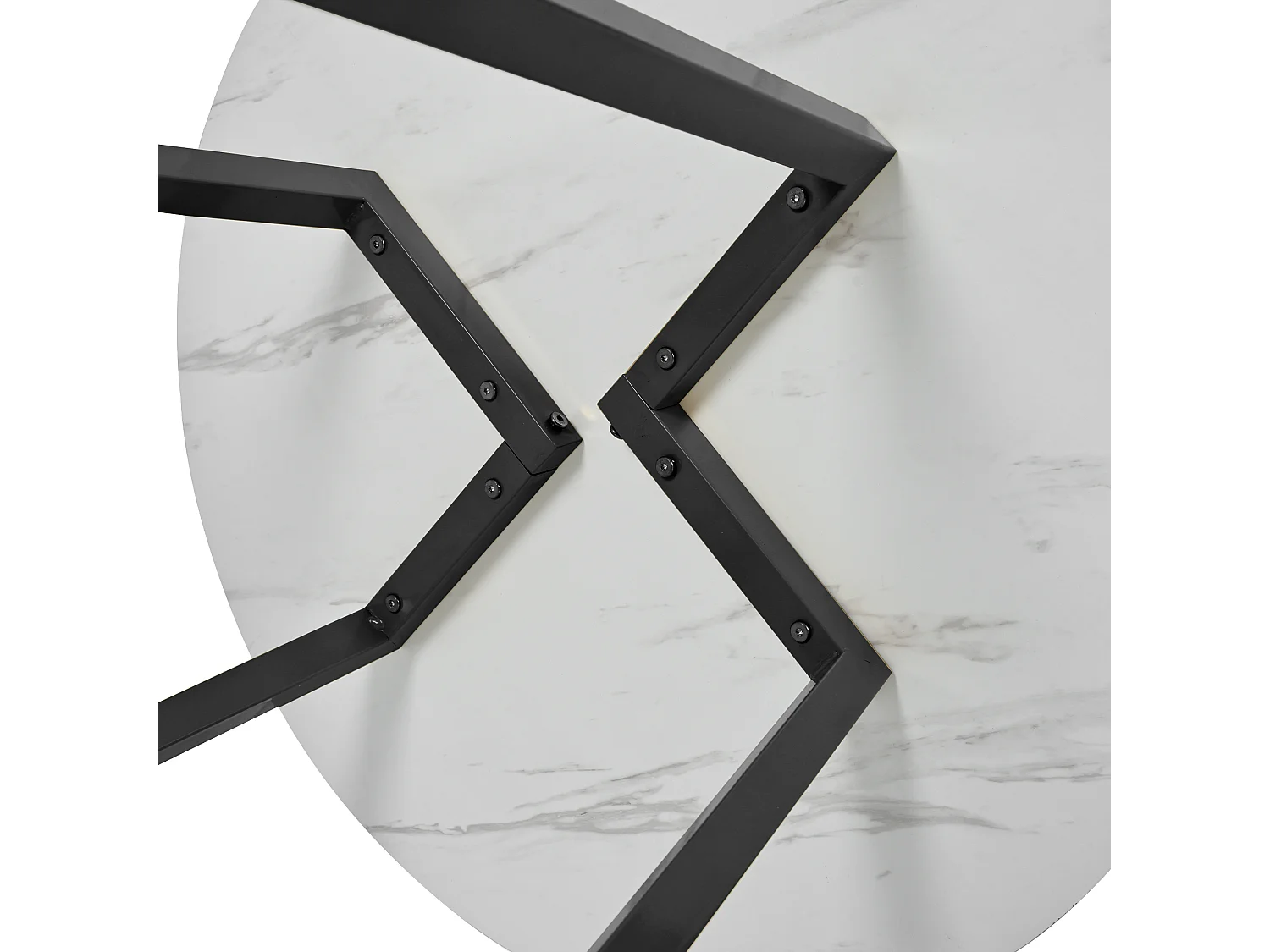 Mesa redonda de 1 pieza, mármol blanco, estructura de metal negro, ideal para cocina y salón.