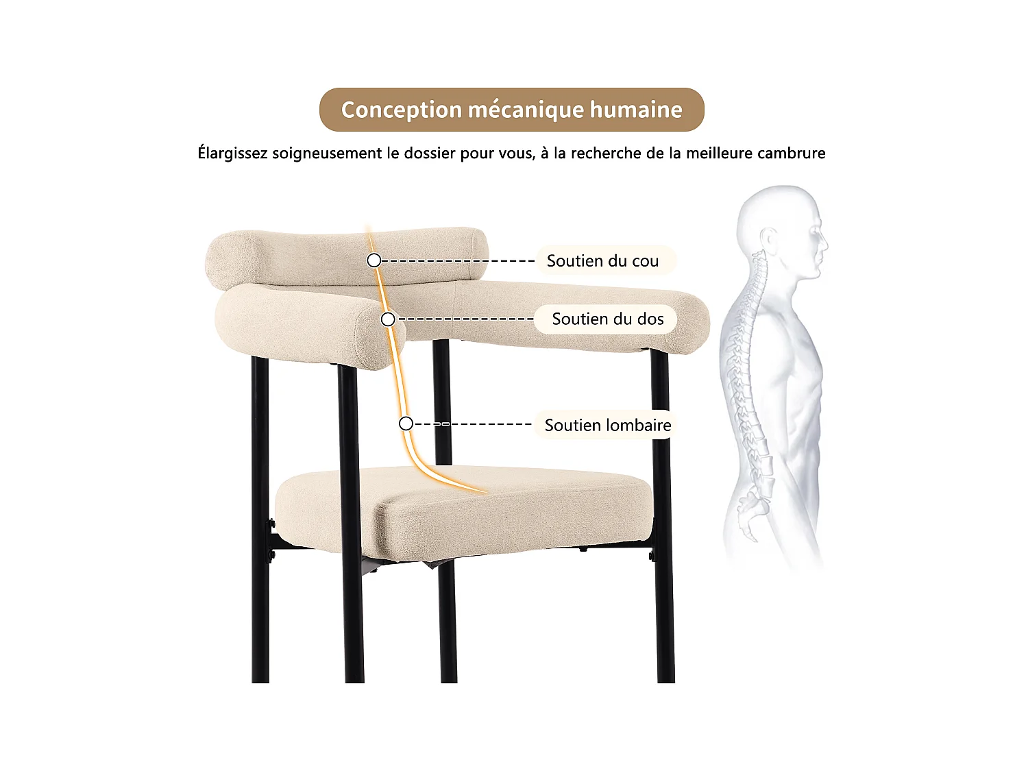 Conjunto de 2 cadeiras de jantar modernas, assentos confortáveis com argolas, sala de estar e escritório, bege