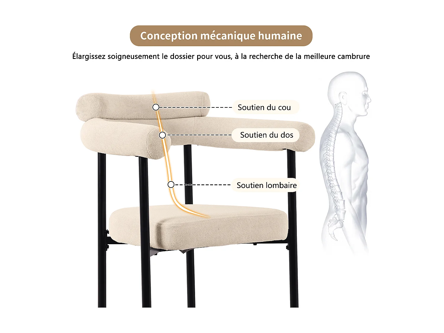 Lot de 2 chaises de salle à manger modernes, sièges confortables avec anneaux, salon et bureau,Beige