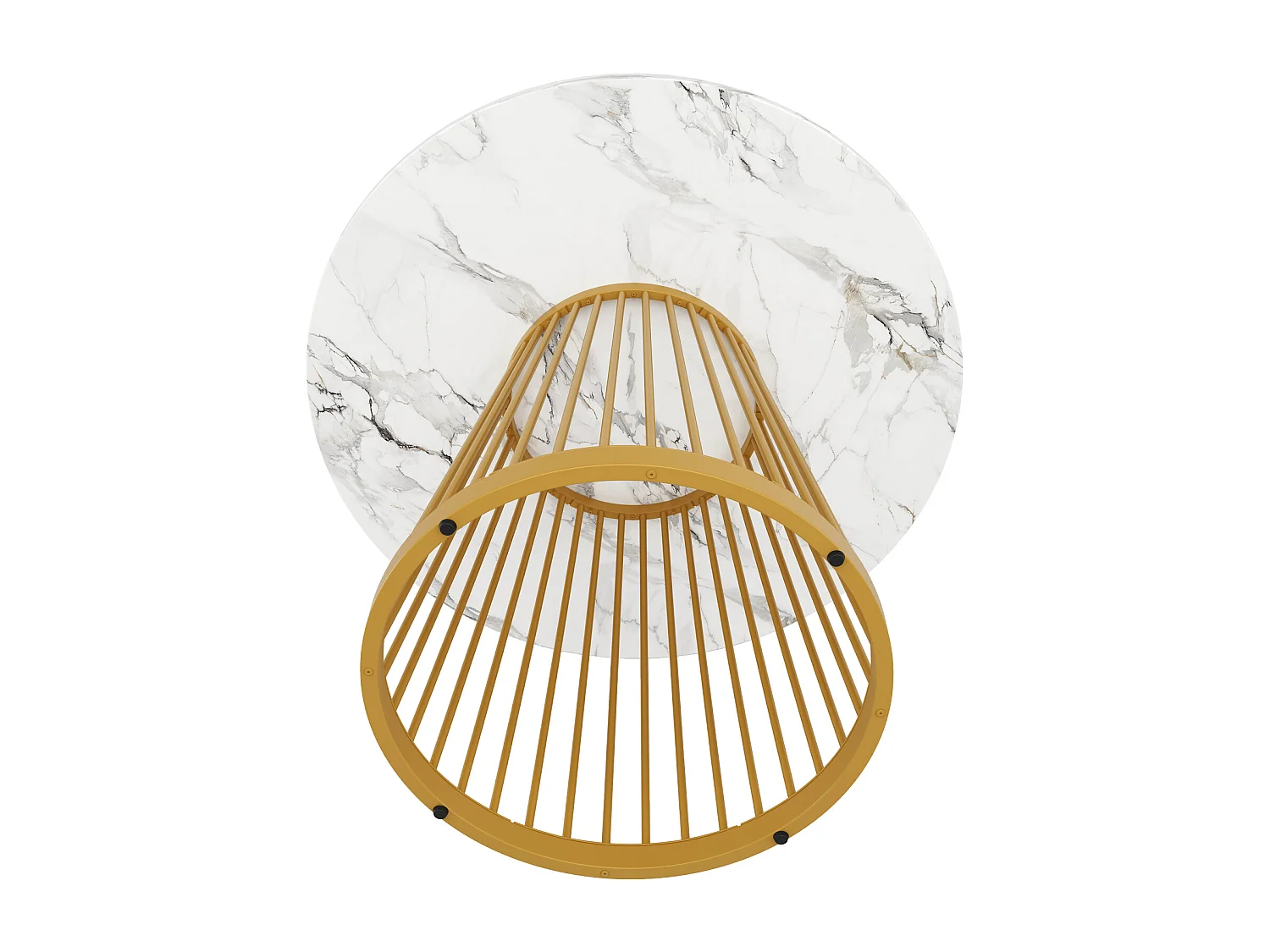 Mesa redonda para 4 personas, 80×80×76 cm, tablero de MDF marmolado, patas de metal dorado, ideal para cocina o salón.