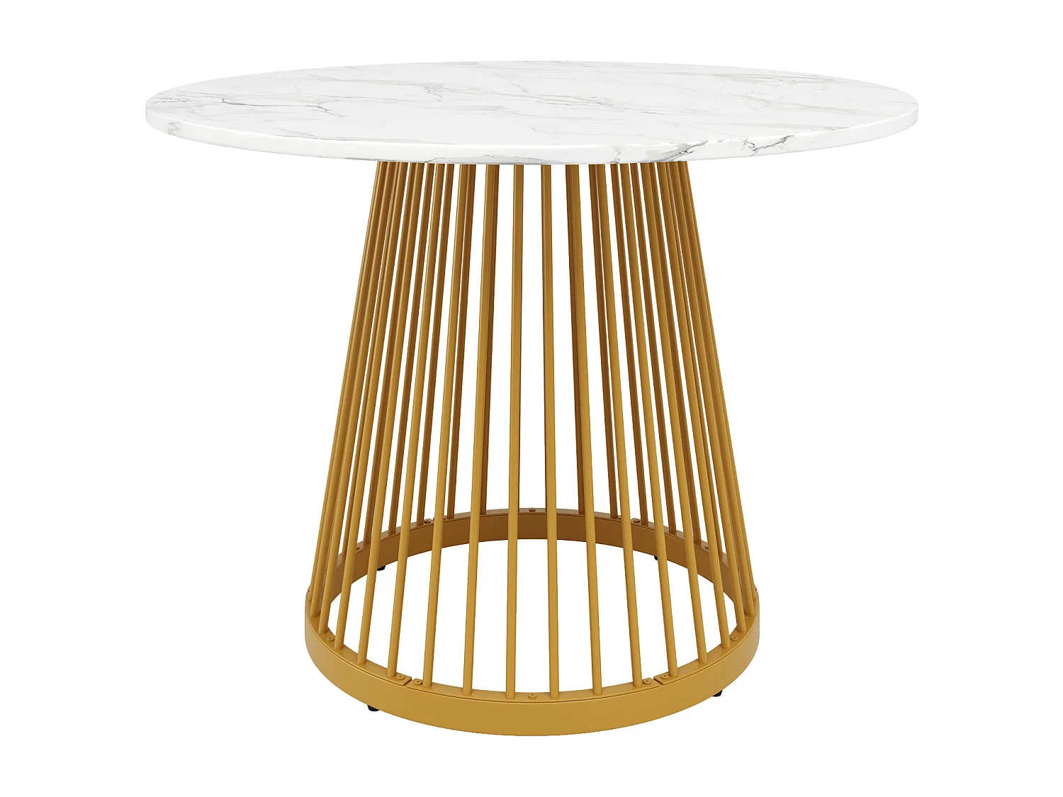 Table ronde 4 places 80×80×76 cm, plateau MDF marbré, pieds métal doré, idéale cuisine ou salon