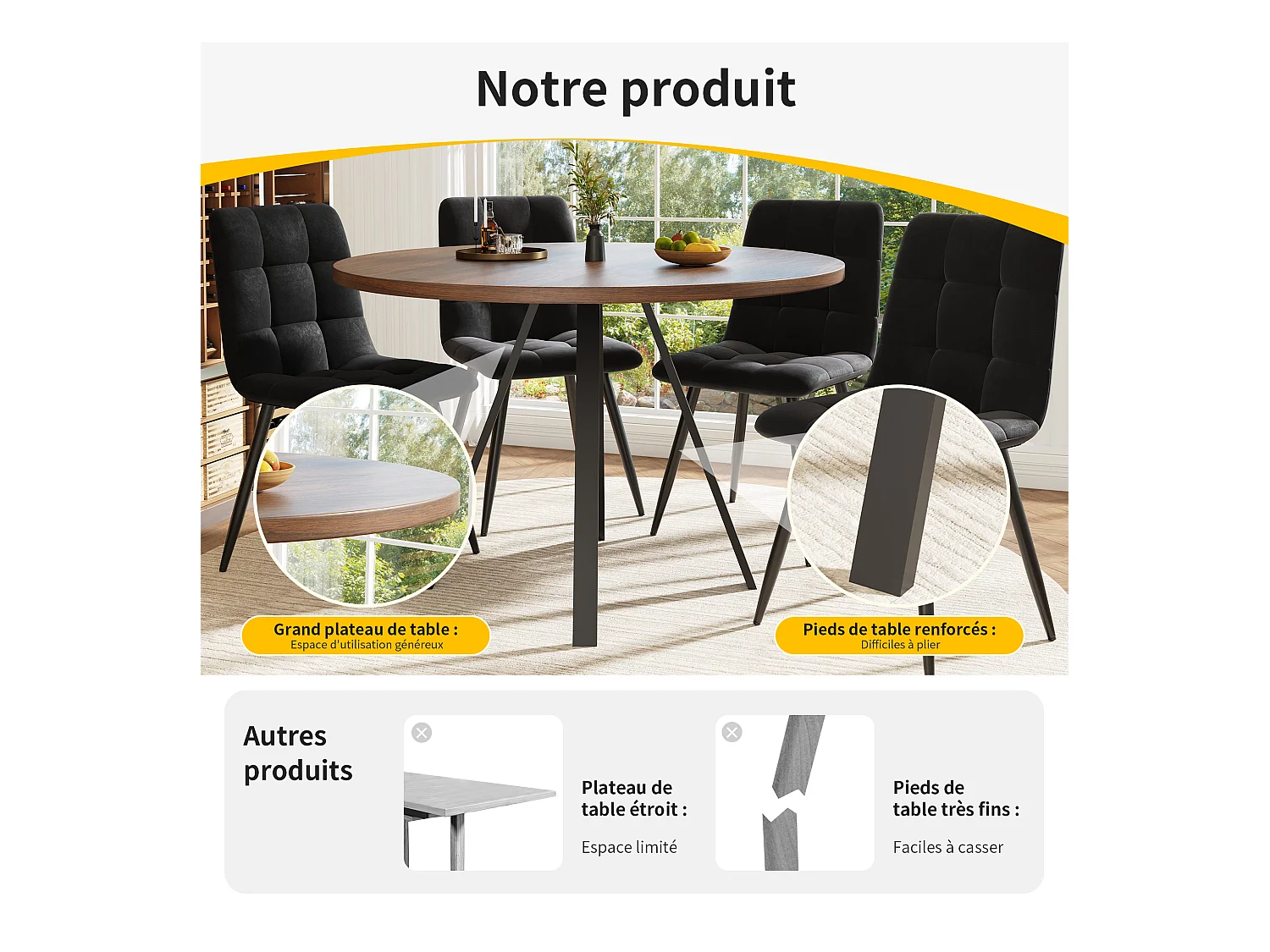 Mesa de comedor redonda 80×80×75 cm, mesa de cocina, mesa de centro para 4 personas, madera