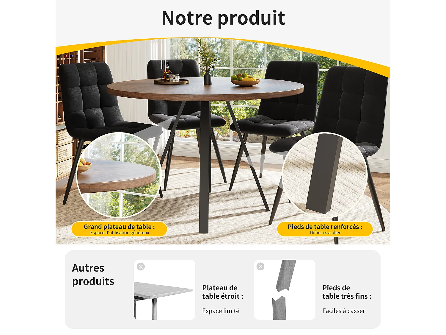 Mesa de comedor redonda 80×80×75 cm, mesa de cocina, mesa de centro para 4 personas, madera