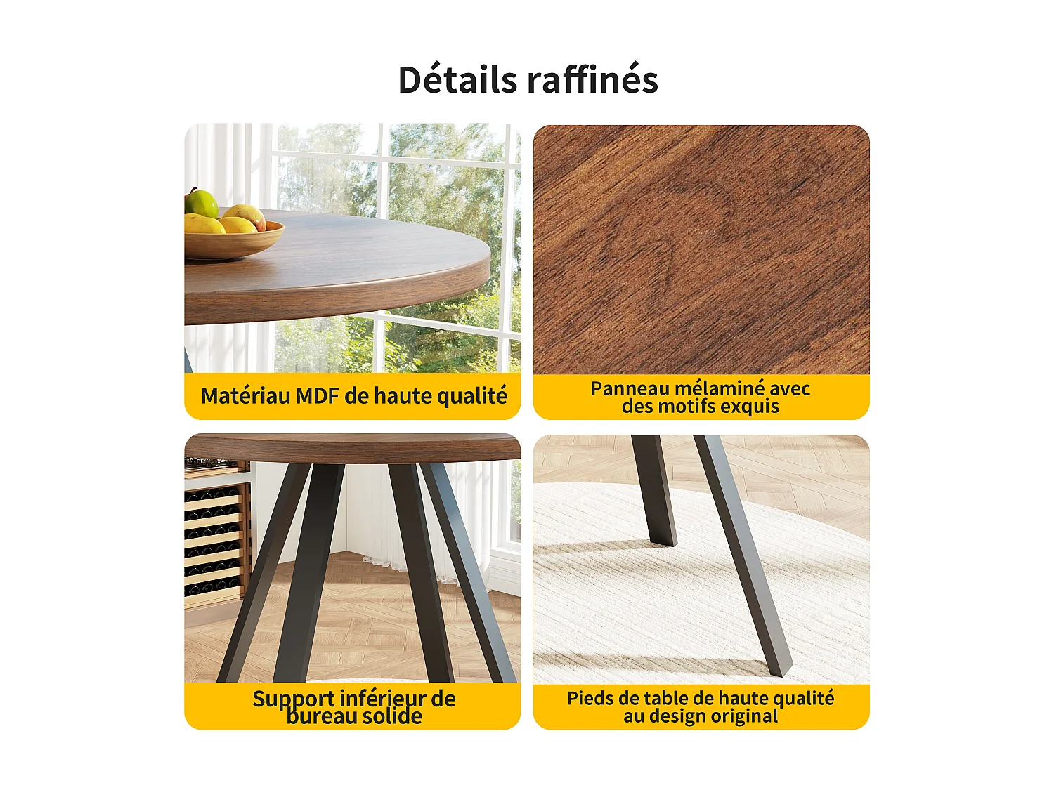 Mesa de comedor redonda 80×80×75 cm, mesa de cocina, mesa de centro para 4 personas, madera