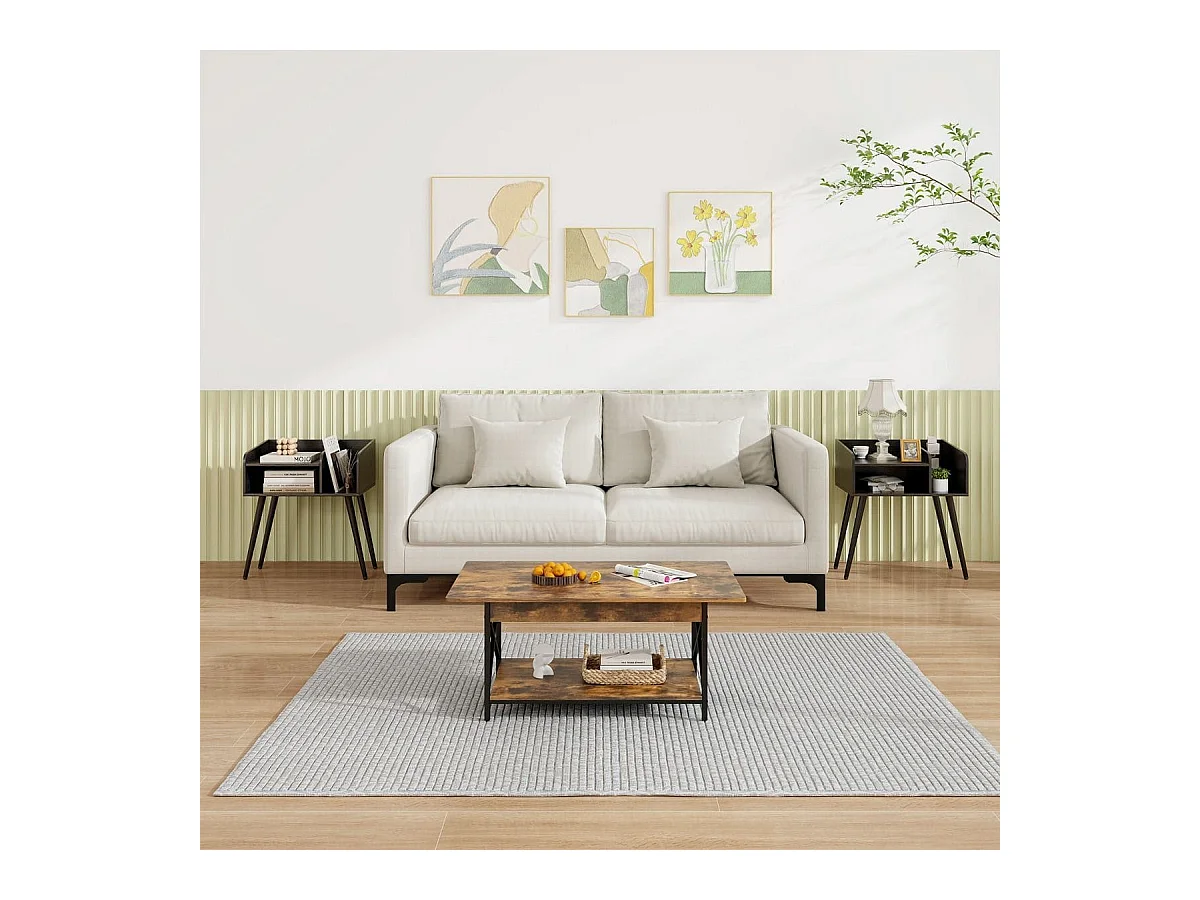 Nachttisch Beistelltisch mit offenem Fach Sofatisch mit Metallstützbeinen 50 x 32 x 58 cm Schwarz 1 Stück