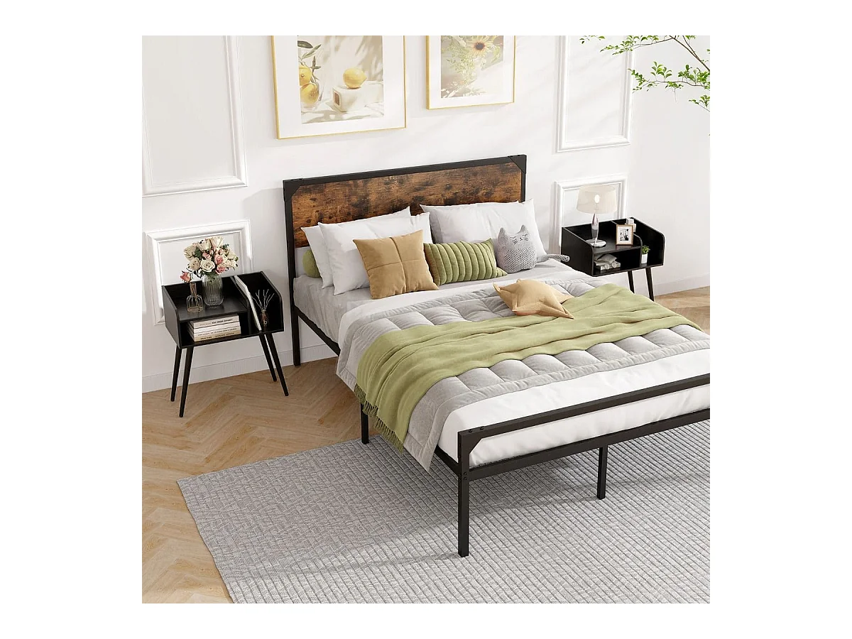 Nachttisch Beistelltisch mit offenem Fach Sofatisch mit Metallstützbeinen 50 x 32 x 58 cm Schwarz 1 Stück