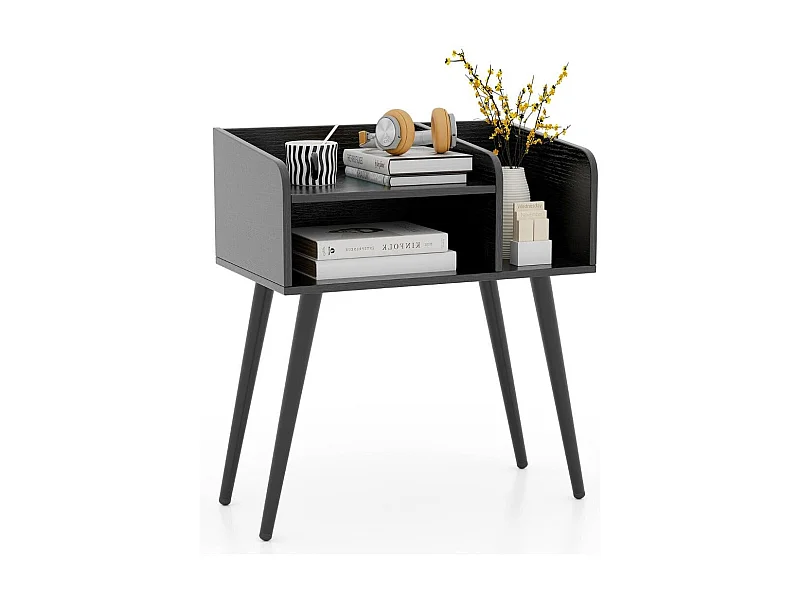 Nachttisch Beistelltisch mit offenem Fach Sofatisch mit Metallstützbeinen 50 x 32 x 58 cm Schwarz 1 Stück