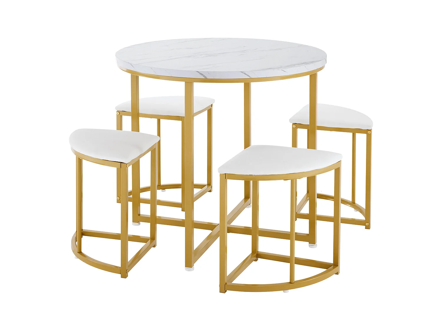 Mesa moderna con 4 sillas de terciopelo blanco, MDF y estructura de hierro dorado, elegante conjunto