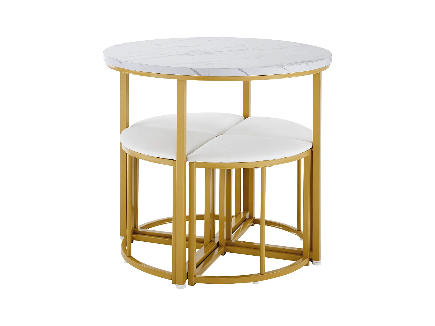 Mesa moderna con 4 sillas de terciopelo blanco, MDF y estructura de hierro dorado, elegante conjunto