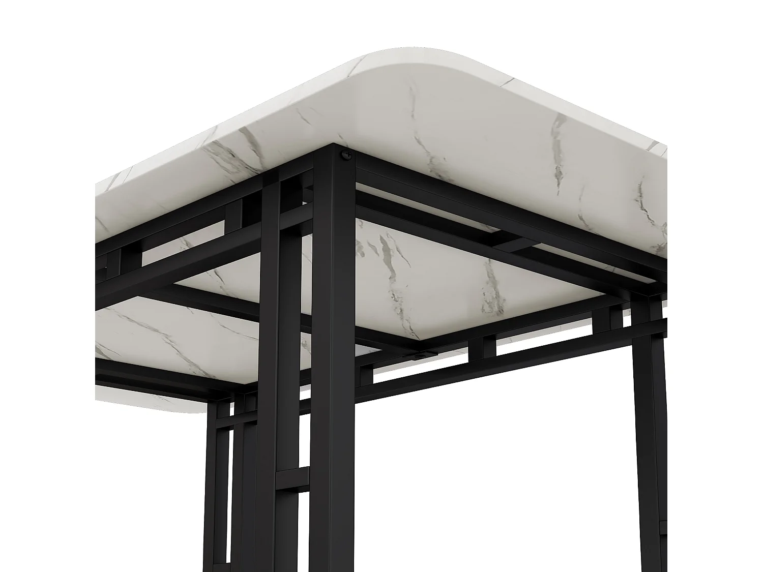Moderne tafel van 140x80 cm, elegant design, zwarte metalen poten, geschikt voor eetkamer en keuken.